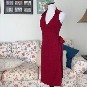 Express Red & Black Print Wrap Dress, Size 1/2